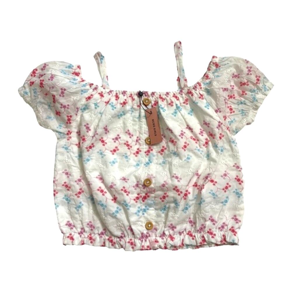 BCBG Girls White Floral Embroidered Eyelet Off Shoulder Summer Top XL NWT